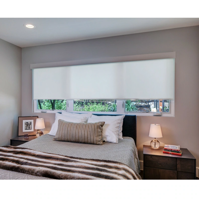 Privacy shades in a bedroom, built and installed by Texas Sun & Shade.