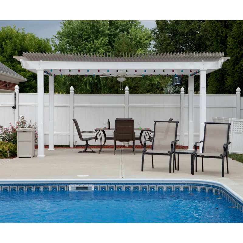 White roof structure covering an outdoor dining area in Austin, Texas.