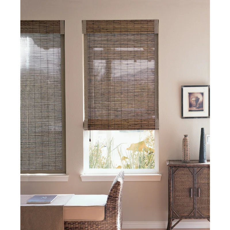 Wooden Roman shades installed in a modern Austin home by Texas Sun & Shade.