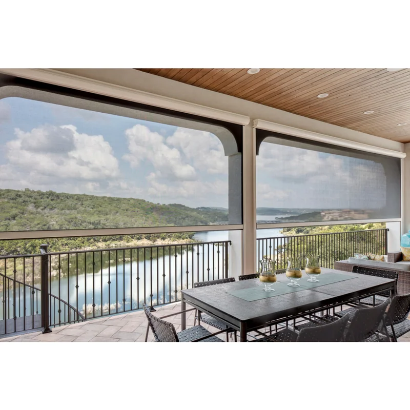 Lake Travis home with luxury, custom-built outdoor privacy screens overlooking the lake.